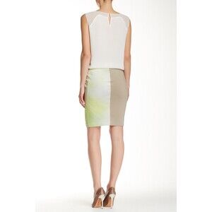 New Womens Designer Tahari Yellow White Tan Skirt Lined Office 12 NWT Ombre Gree